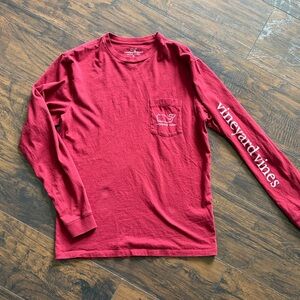 Vineyard Vines Long Sleeve Pocket Tee in Deep Red